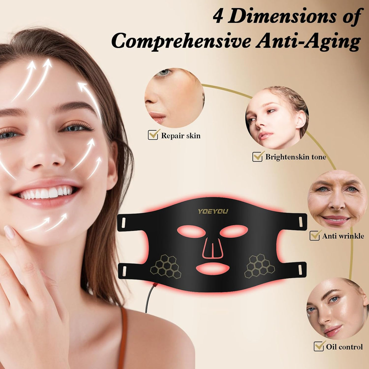 Red Light Therapy for Face, 850Nm near Infrared LED Face Mask, 4 Light Modes, Portable Rechargeable Red Light Therapy Mask Skincare Device for Facial Rejuvenation