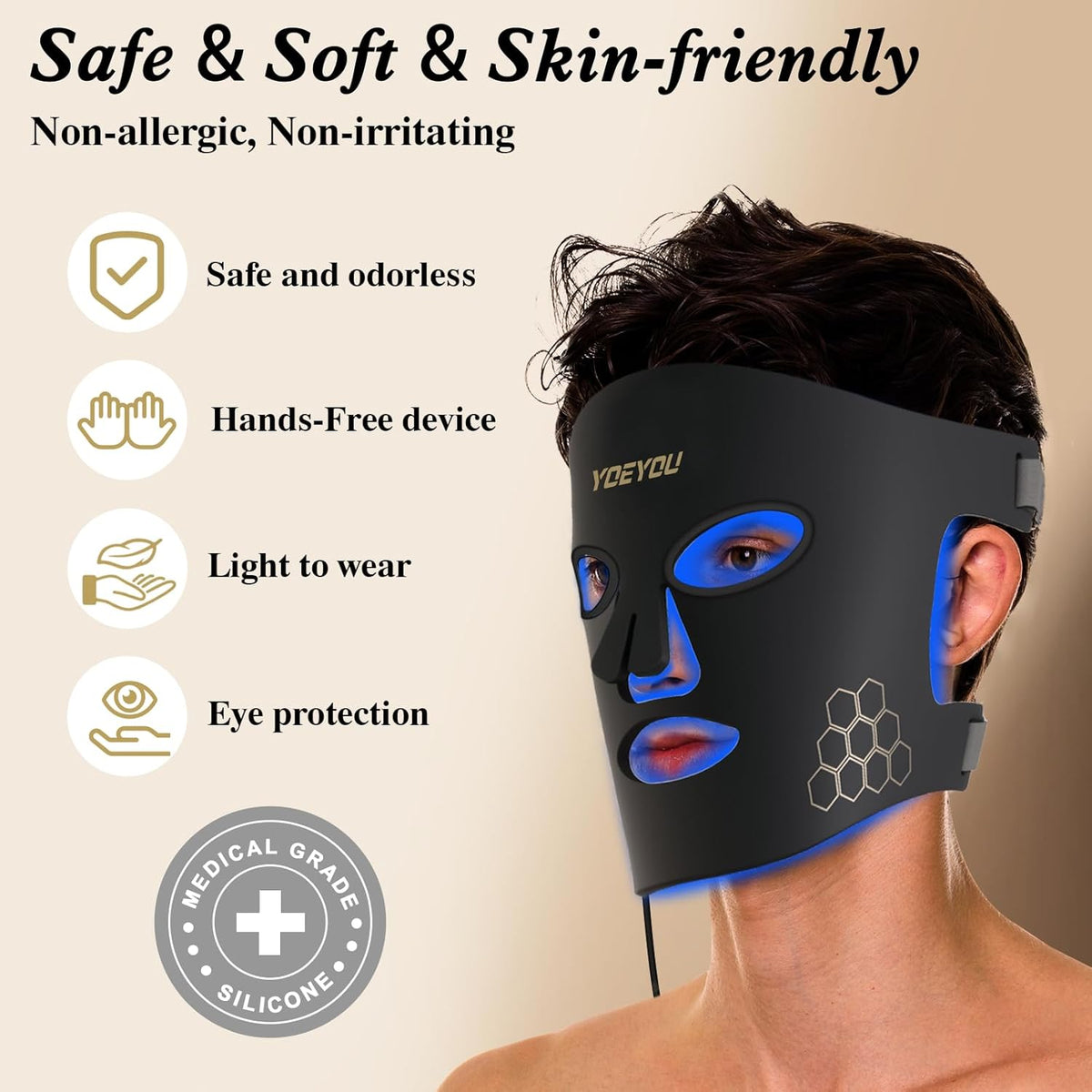 Red Light Therapy for Face, 850Nm near Infrared LED Face Mask, 4 Light Modes, Portable Rechargeable Red Light Therapy Mask Skincare Device for Facial Rejuvenation