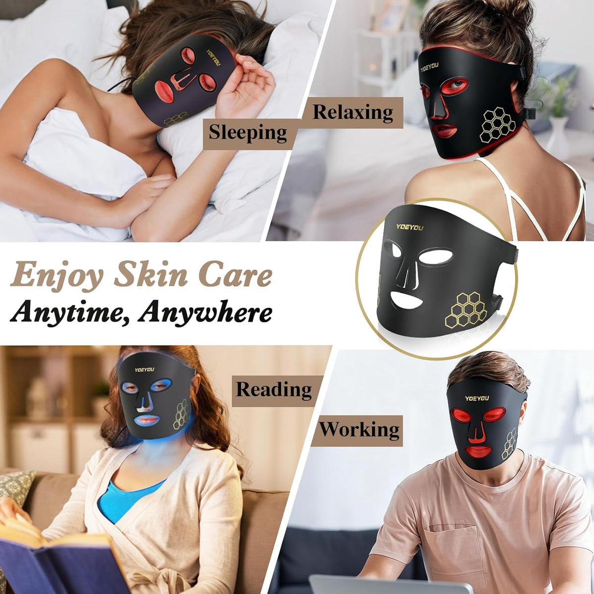 Red Light Therapy for Face, 850Nm near Infrared LED Face Mask, 4 Light Modes, Portable Rechargeable Red Light Therapy Mask Skincare Device for Facial Rejuvenation